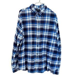 Land’s End Flannel Button Down Shirt, Blue, Navy, White Men’s XL 17- 17 1/2”